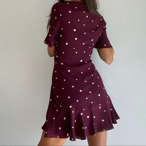 Madewell burgundy Silk Star Print Mini Dress size 0 - Picture 11 of 16